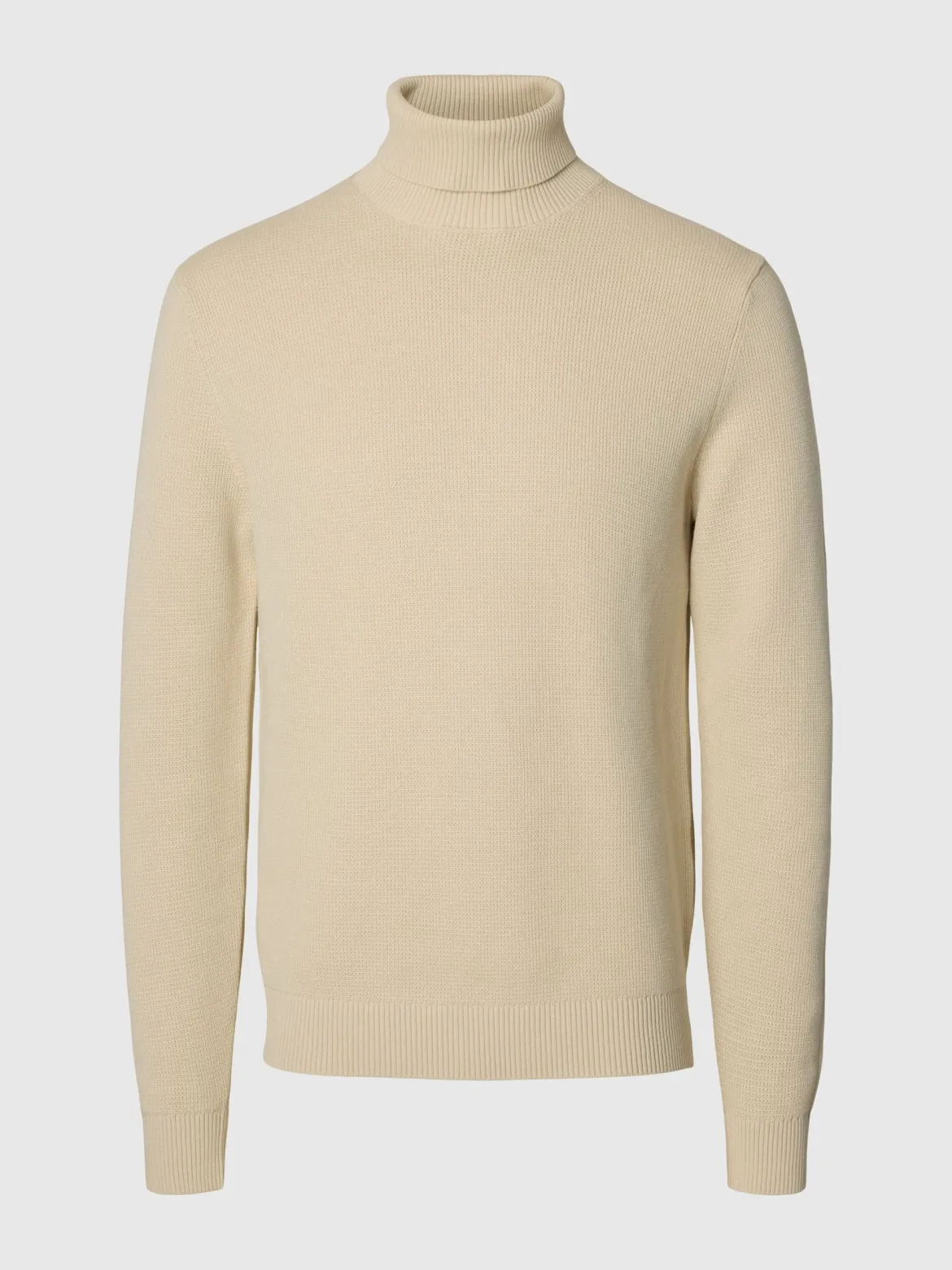 Selected miesten neulepusero K DANE LS KNIT STRUCTURE ROLLNECK NOS, oatmeal