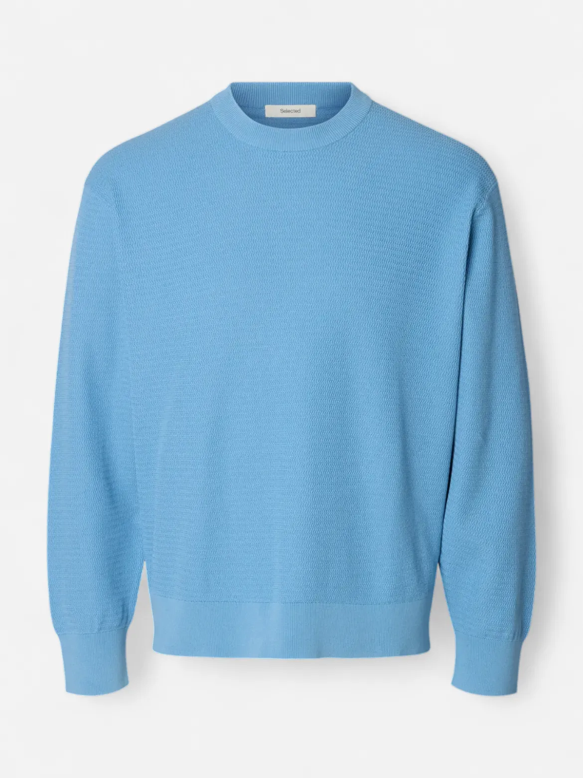 Selected miesten neulepusero Structured Crewneck, Blissful Blue