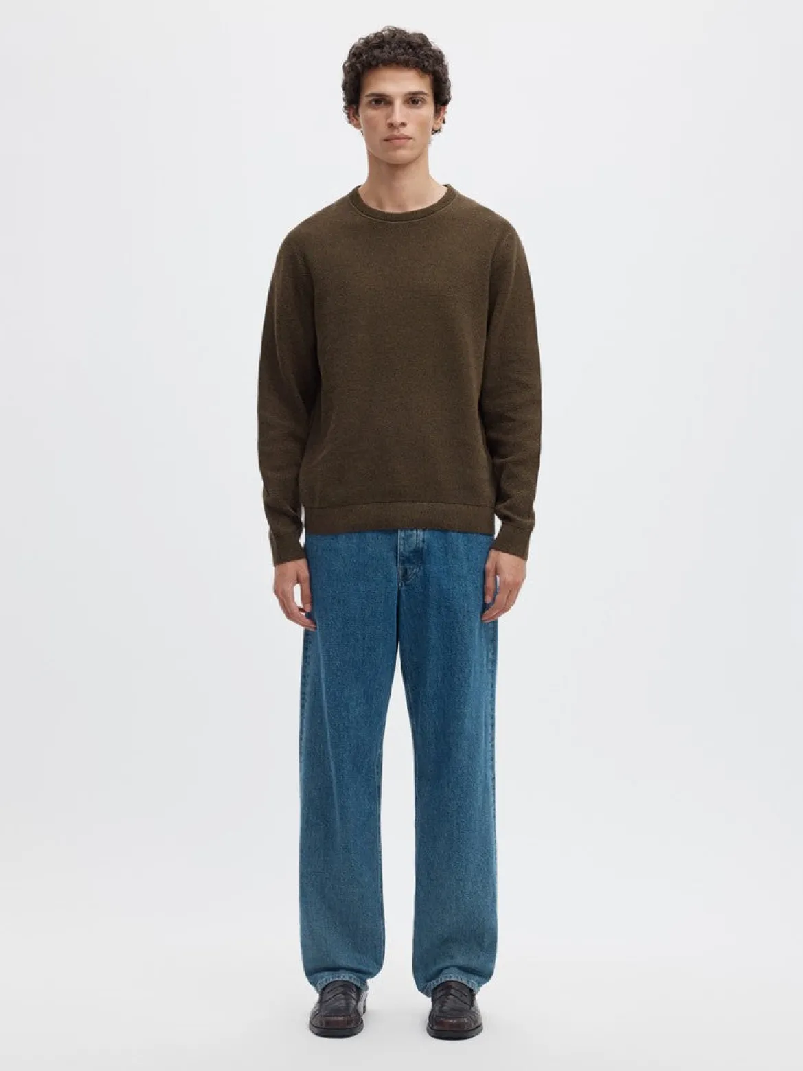 Selected miesten neulepusero Ross Crew Neck, Delicioso Chocolate Chip