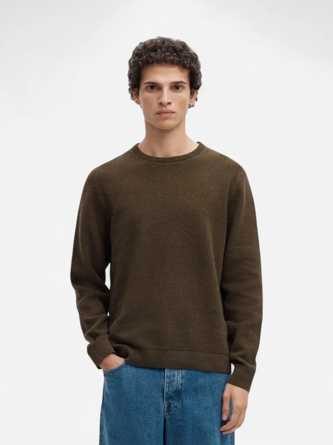 Selected miesten neulepusero Ross Crew Neck, Delicioso Chocolate Chip