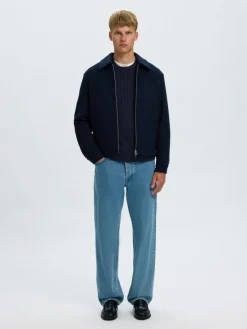 Selected miesten neulepusero Braun Knit Cable Crew, Navy Blazer