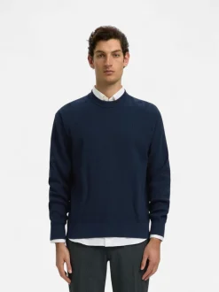 Selected miesten neulepusero Structure Crew Neck, Navy Blazer