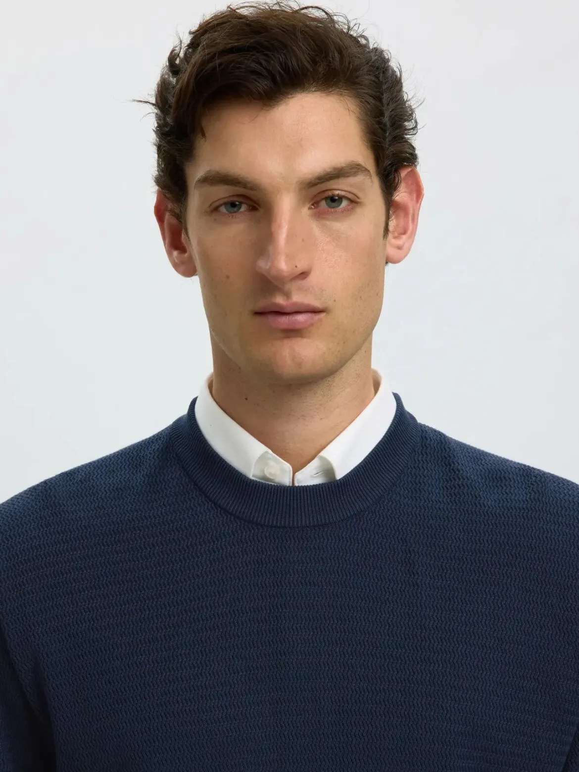 Selected miesten neulepusero Structure Crew Neck, Navy Blazer