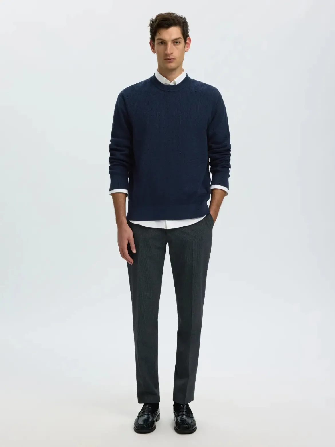 Selected miesten neulepusero Structure Crew Neck, Navy Blazer