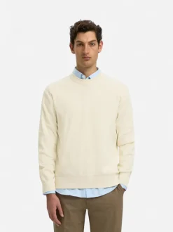 Selected miesten neulepusero Torn Structure Crew Neck, Silver Birch