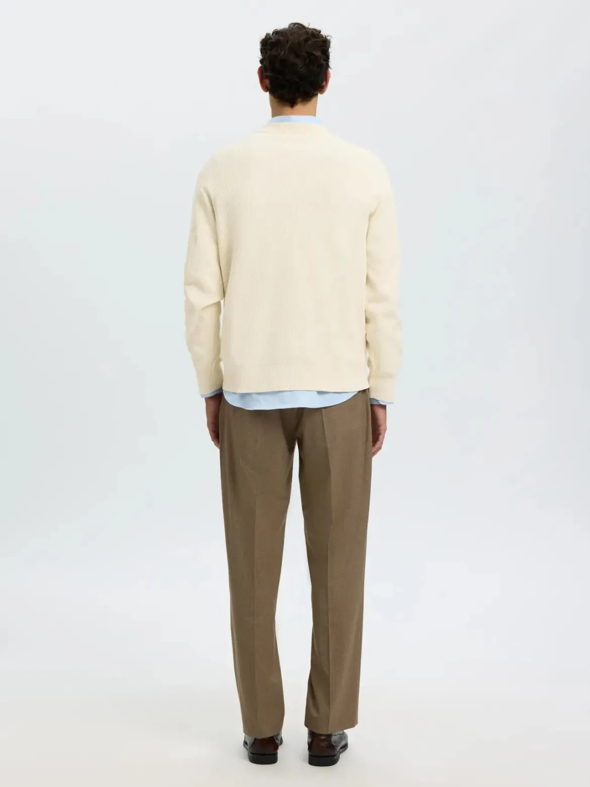 Selected miesten neulepusero Torn Structure Crew Neck, Silver Birch