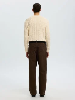 Selected miesten neulepusero Braun Knit Cable Crew, Birch