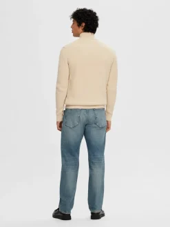 Selected Miesten Neulepusero, DANE LS KNIT STRUCTURE HALF ZIP Oatmeal