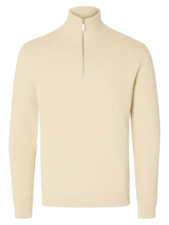 Selected Miesten Neulepusero, DANE LS KNIT STRUCTURE HALF ZIP Oatmeal