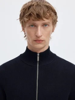 Selected miesten neuletakki Dane Ls Knit Reg Structure Full Zip, Sky Captain