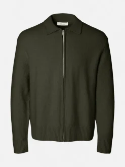 Selected miesten neuletakki Alex LS Knit Zip Cardigan, Forest Night