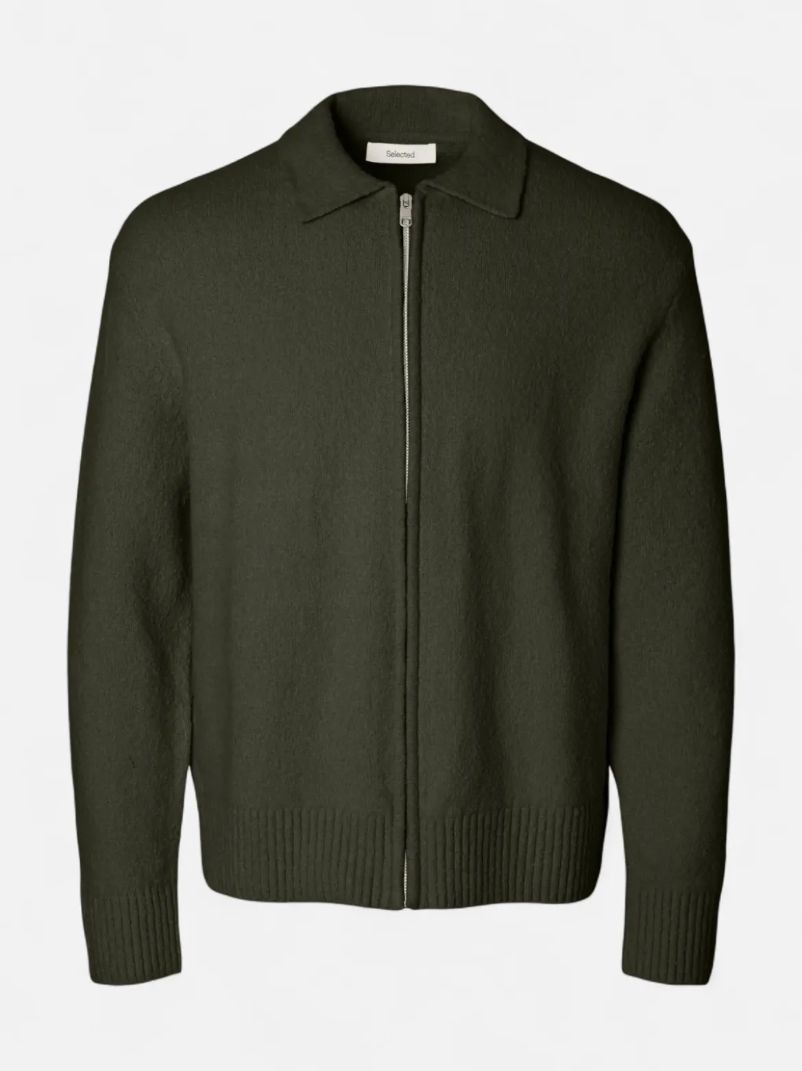 Selected miesten neuletakki Alex LS Knit Zip Cardigan, Forest Night