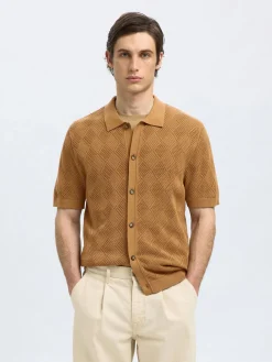Selected miesten paita, ARCO SS KNIT STRUCTURE POLO Keskiruskea