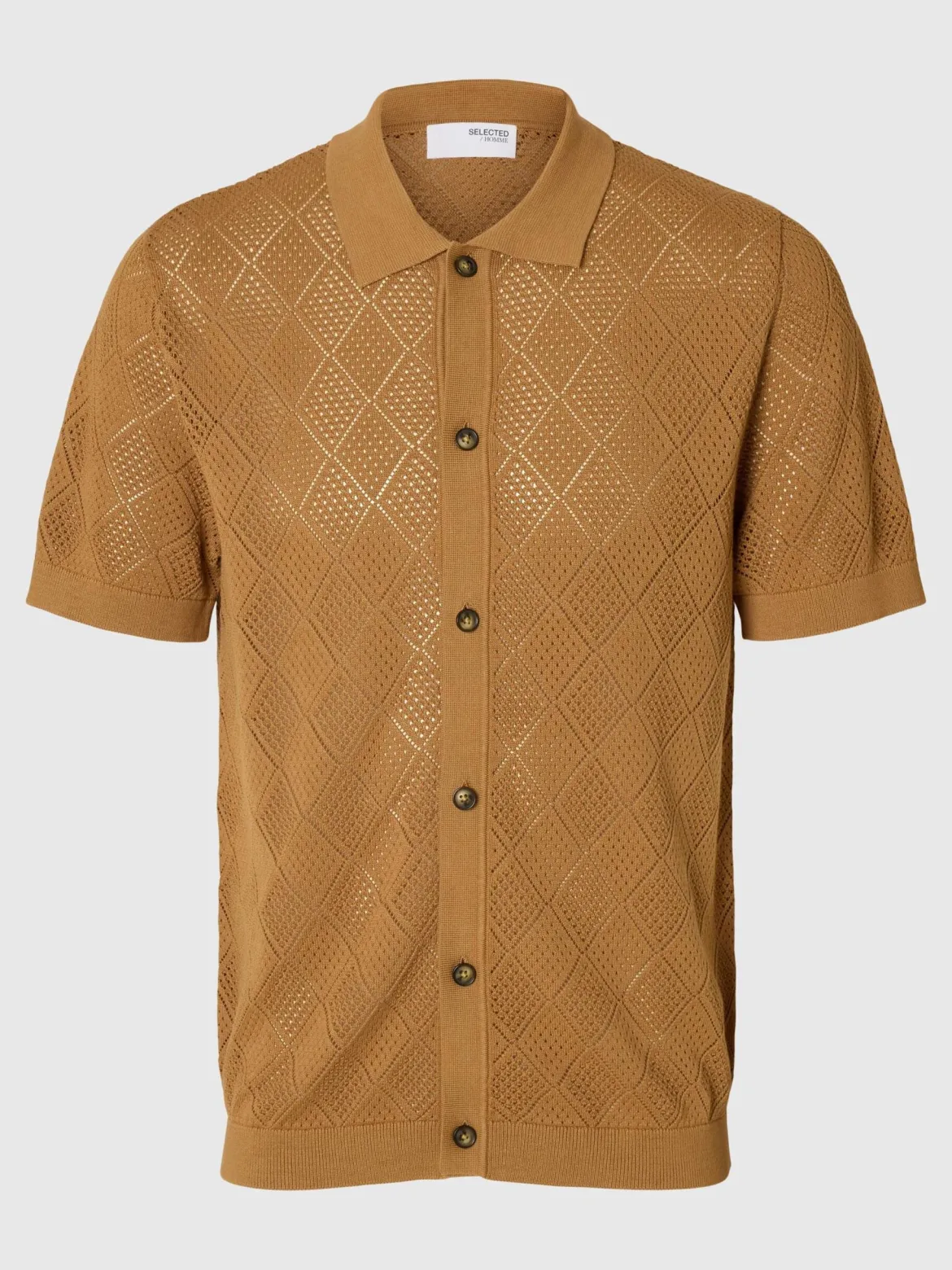 Selected miesten paita, ARCO SS KNIT STRUCTURE POLO Keskiruskea