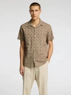 Selected Miesten Paita NEW LINEN SHIRT RESORT Ruskea Kuosi