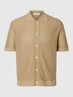Selected miesten paita Open Struc Polo Cardigan, White Pepper