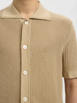 Selected miesten paita Open Struc Polo Cardigan, White Pepper