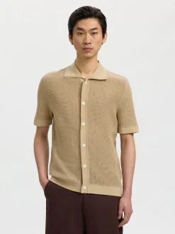 Selected miesten paita Open Struc Polo Cardigan, White Pepper