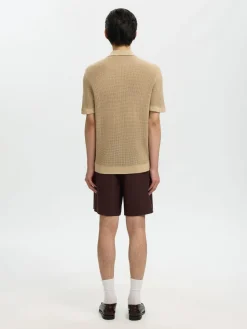Selected miesten paita Open Struc Polo Cardigan, White Pepper