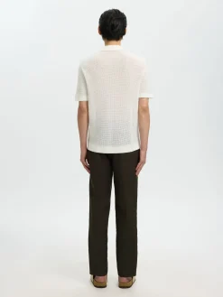 Selected miesten paita Open Struc Polo Cardigan, Egret