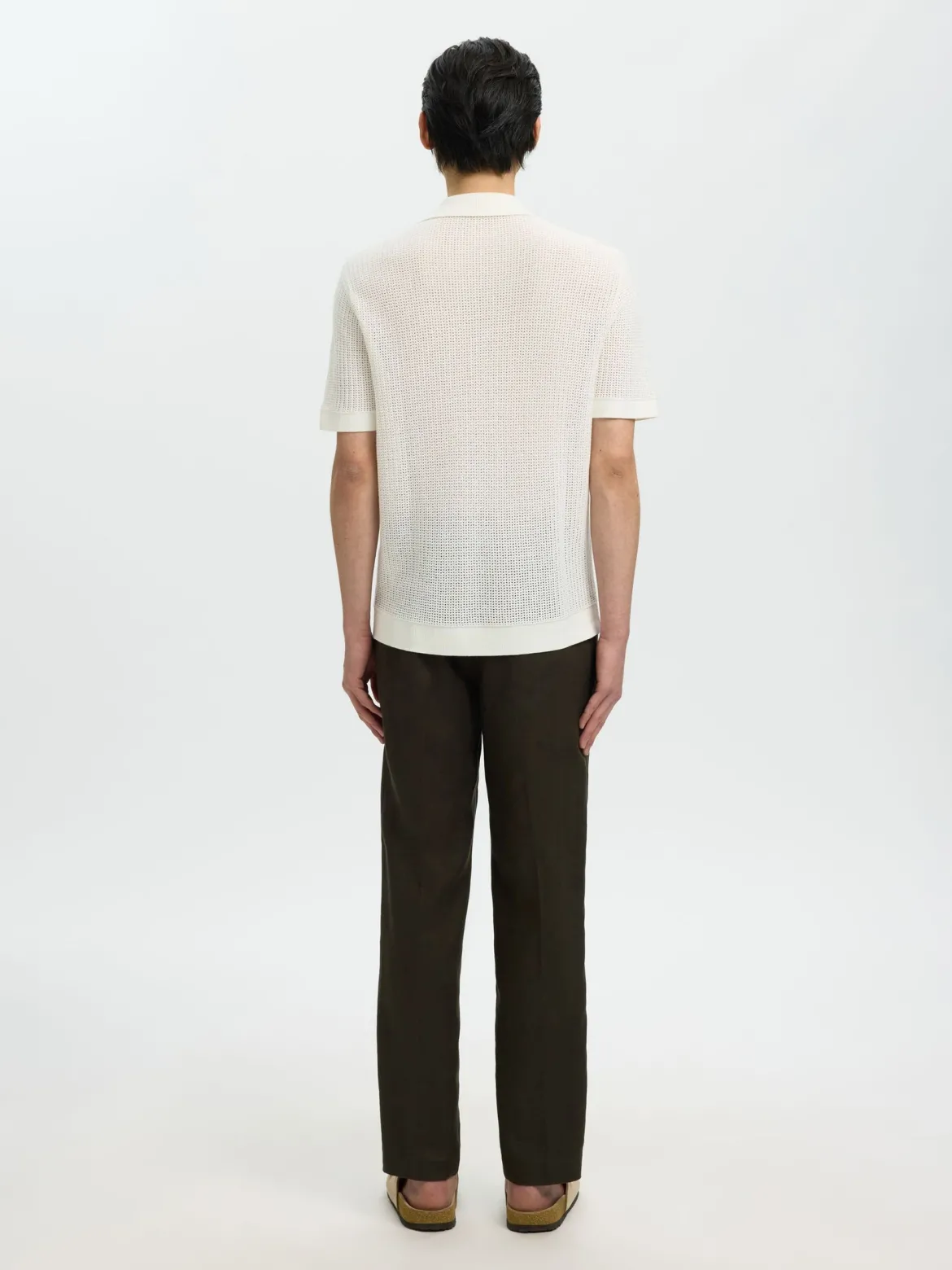 Selected miesten paita Open Struc Polo Cardigan, Egret