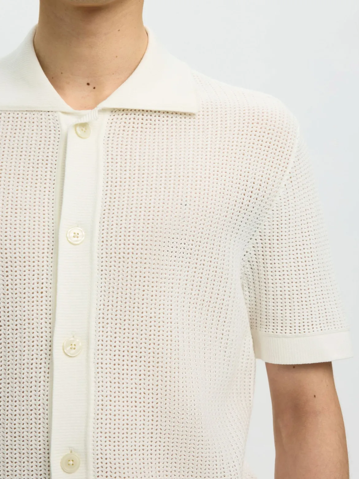 Selected miesten paita Open Struc Polo Cardigan, Egret