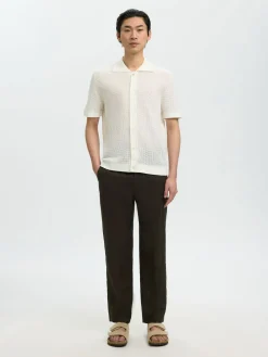 Selected miesten paita Open Struc Polo Cardigan, Egret