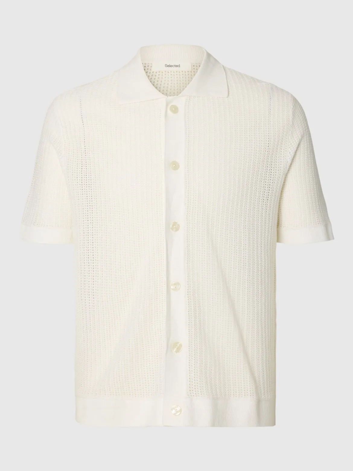 Selected miesten paita Open Struc Polo Cardigan, Egret
