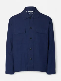 Selected miesten paitatakki Linen Blend Overshirt, Ocean Cavern