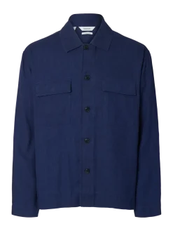 Selected miesten paitatakki Linen Blend Overshirt, Ocean Cavern