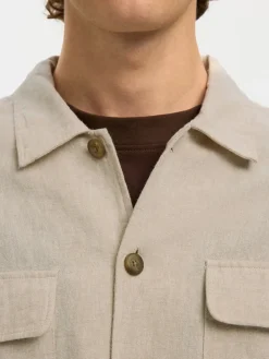 Selected miesten paitatakki SLHLEROY Linen Blend Overshirt, Pure Cashmere