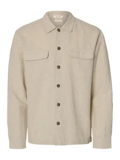 Selected miesten paitatakki SLHLEROY Linen Blend Overshirt, Pure Cashmere