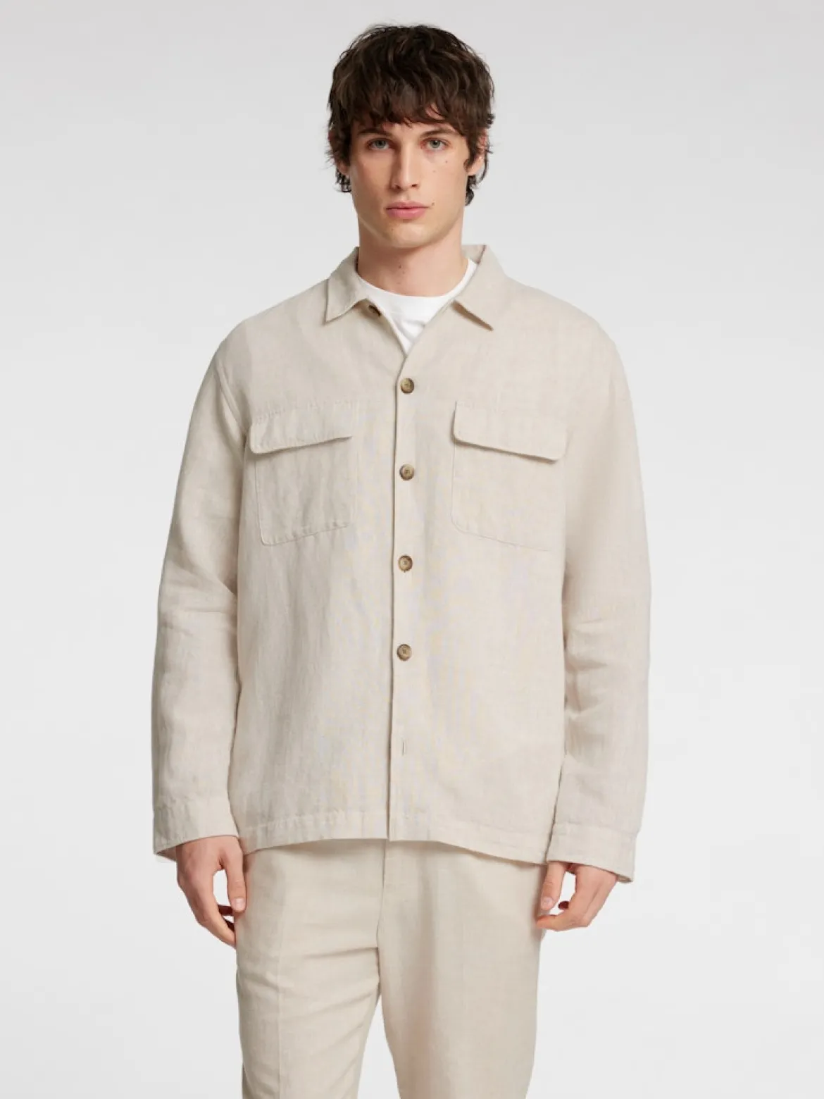 Selected miesten paitatakki Leroy Sun Overshirt, Beige