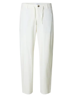 Selected miesten pellavasekoitehousut Loose Brody Linen Pant, valkoinen