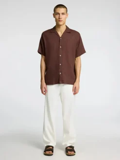 Selected miesten pellavasekoitehousut Loose Brody Linen Pant, valkoinen