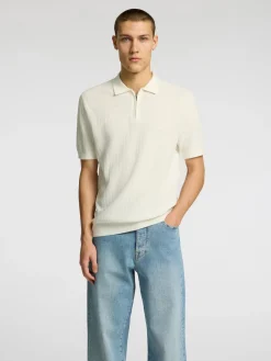 Selected miesten pikeepaita SlhCran Structure Zip, Egret