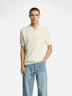 Selected miesten pikeepaita SlhCran Structure Zip, Egret