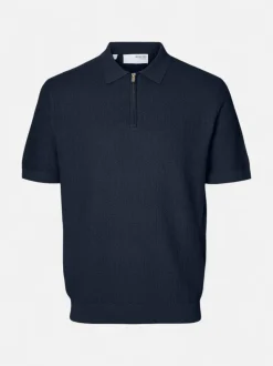 Selected miesten pikeepaita, CRAN SS KNIT STRUCTURE Navy Blazer