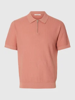 Selected miesten Pikeepaita Slhcran Ss Knit Structure Zip Polo Noos, Rose Dawn