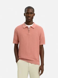Selected miesten Pikeepaita Slhcran Ss Knit Structure Zip Polo Noos, Rose Dawn