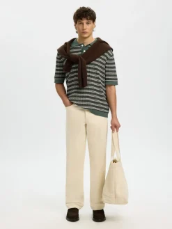 Selected miesten pikeepaita SLHDane SS Knit Color Structure Polo, Balsam Green Stripes