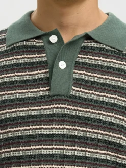 Selected miesten pikeepaita SLHDane SS Knit Color Structure Polo, Balsam Green Stripes