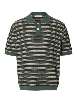 Selected miesten pikeepaita SLHDane SS Knit Color Structure Polo, Balsam Green Stripes
