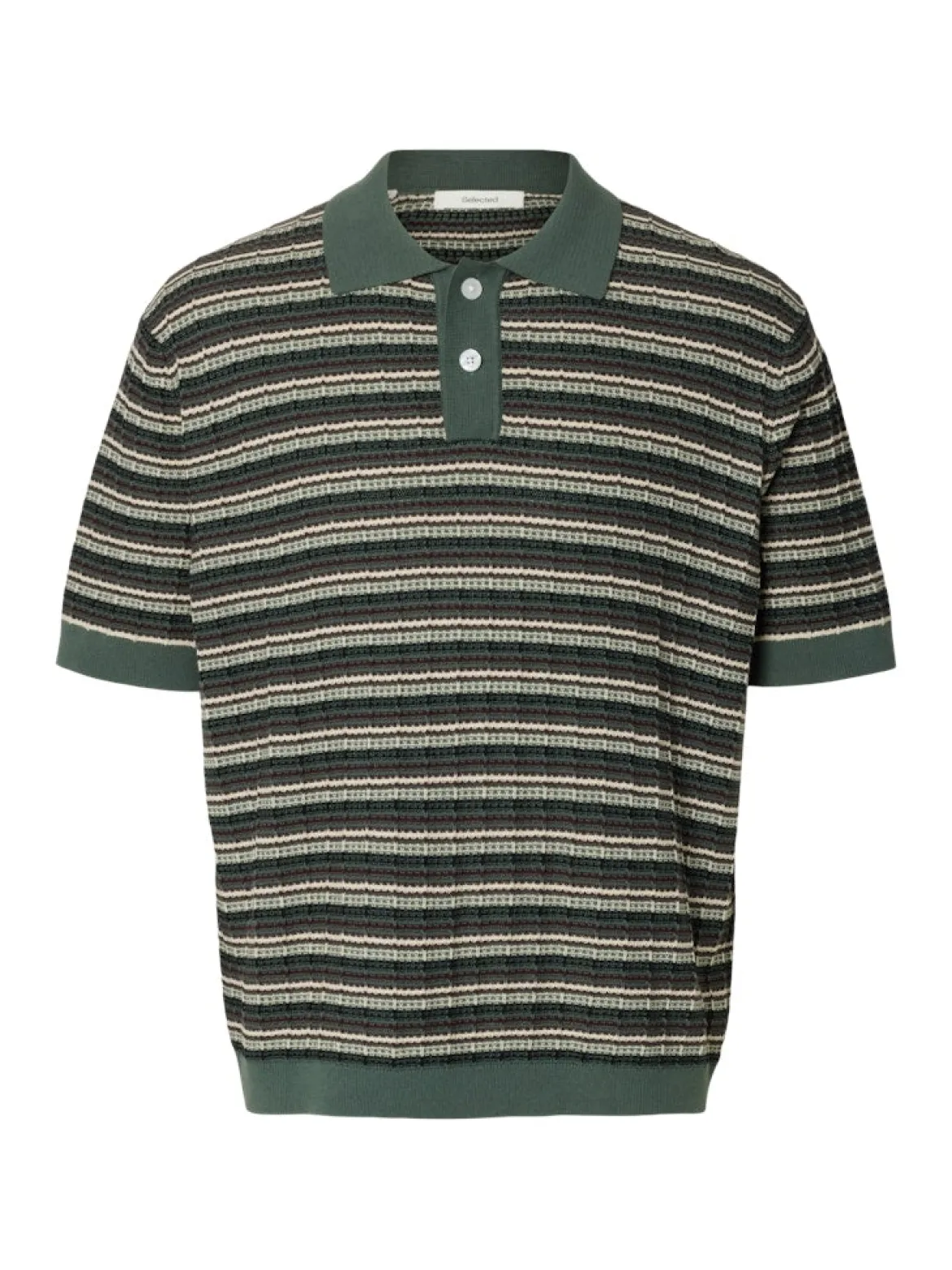 Selected miesten pikeepaita SLHDane SS Knit Color Structure Polo, Balsam Green Stripes