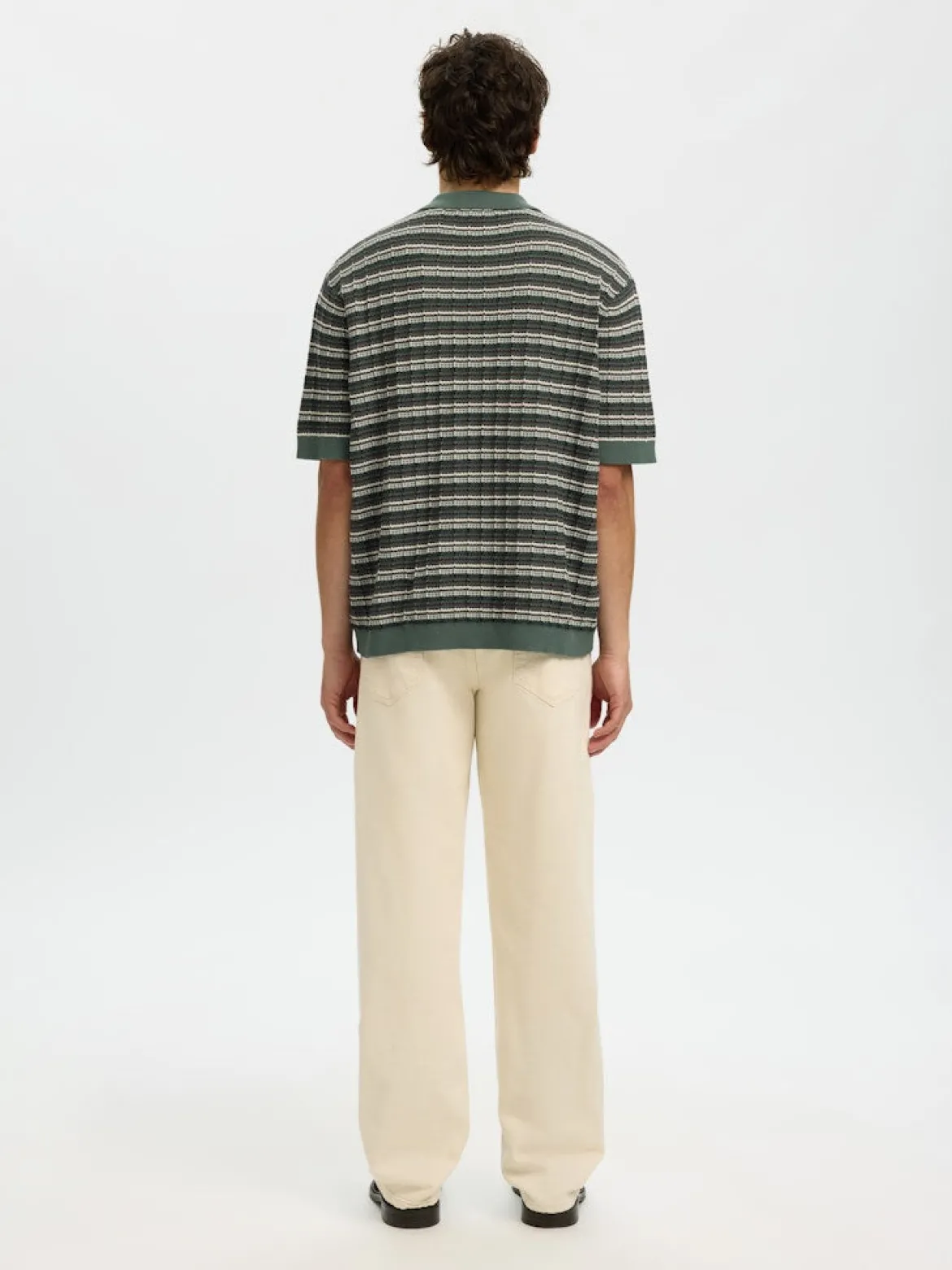 Selected miesten pikeepaita SLHDane SS Knit Color Structure Polo, Balsam Green Stripes