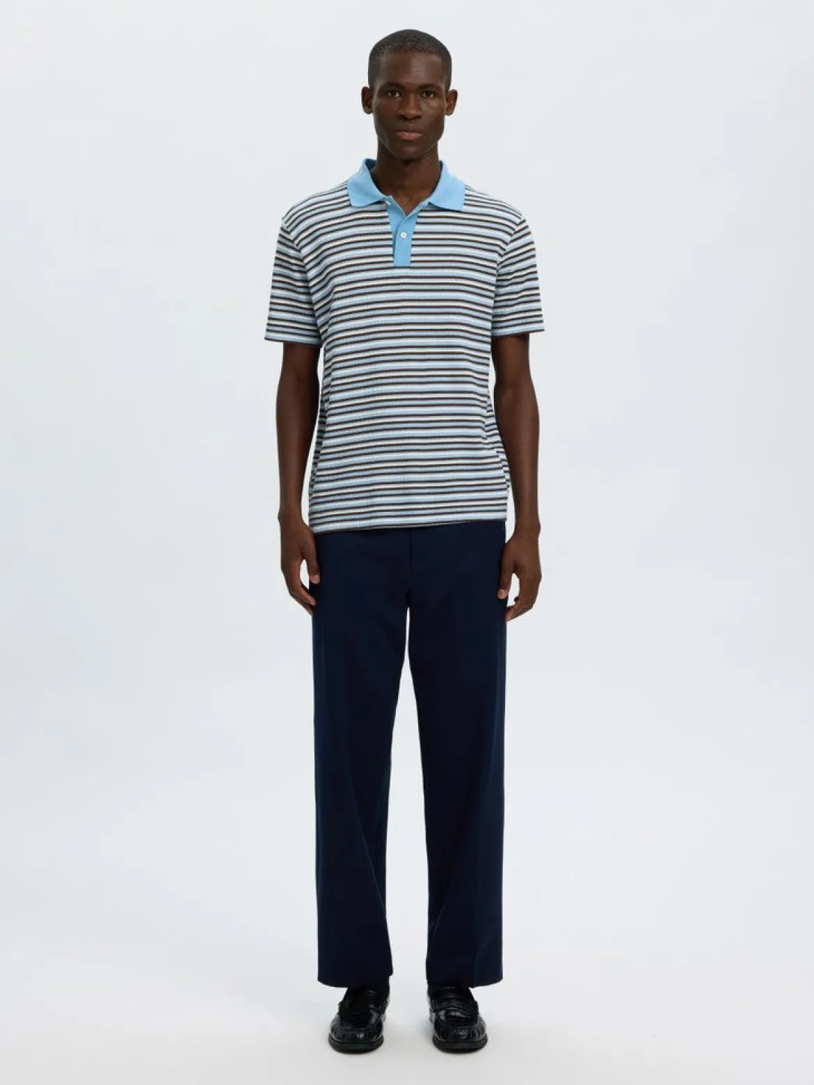 Selected miesten pikeepaita Jasper Stripe SS Polo, Egret Blissful Blue + Del