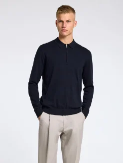 Selected miesten pitkähihainen pikeepaita, SLHBERG LS HALF ZIP POLO Tummansininen
