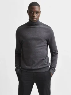 Selected miesten pooloneule Berg Roll Neck Noos, Antracit Melange
