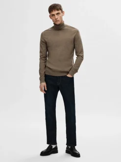 Selected Miesten Pooloneule Berg Roll Neck NOOS, Teak Melange