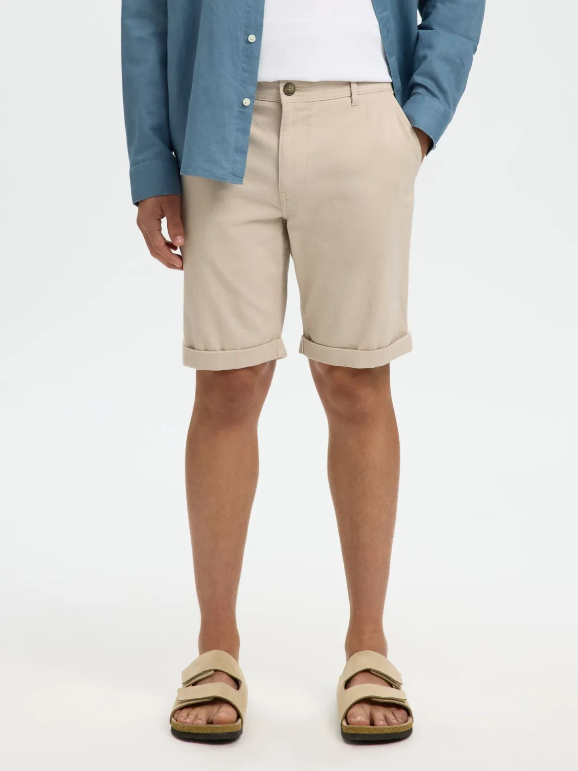 Selected miesten shortsit Luton SlhSlim Flex, Pure Cashmere W. Oatmeal